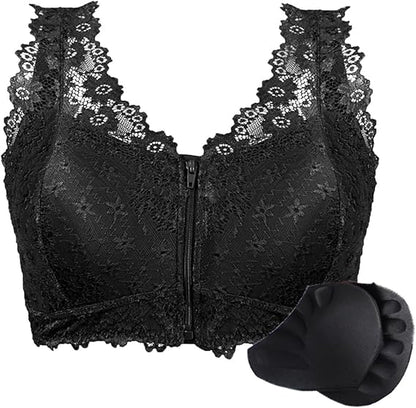 Soutien-gorge push-up fleuri en dentelle avec fermeture sur le devant