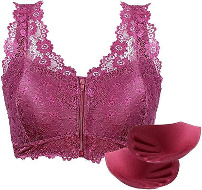 Soutien-gorge push-up fleuri en dentelle avec fermeture sur le devant