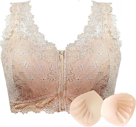 Soutien-gorge push-up fleuri en dentelle avec fermeture sur le devant