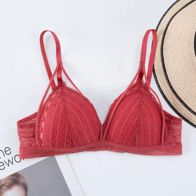 Soutien-gorge push-up fleuri en dentelle avec décolleté en V profond