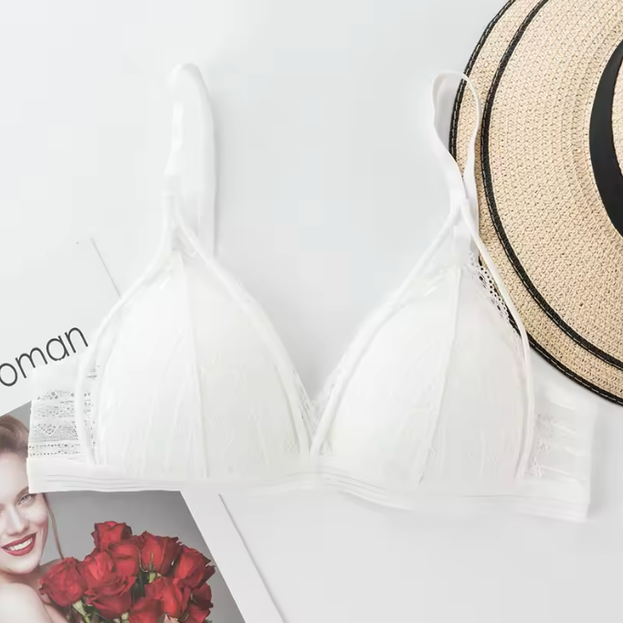 Soutien-gorge push-up fleuri en dentelle avec décolleté en V profond